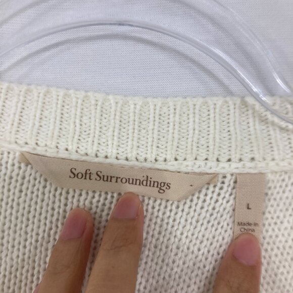 Soft Surroundings Large Preppy Embellished Meryl Cable Cardigan in Ivory Pearl - Picture 4 of 10